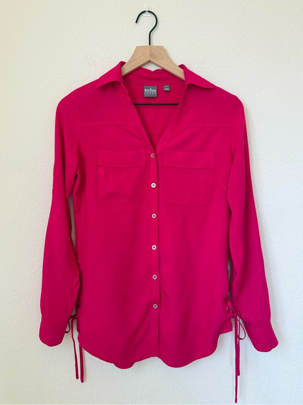 Soho Jeans Shirt Fuchsia Blouse Size XS With Lace-Up Side Details